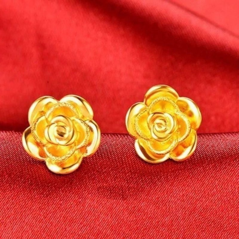 Brass Gold-plated Roses Petal Stud Earrings-Jewearrings