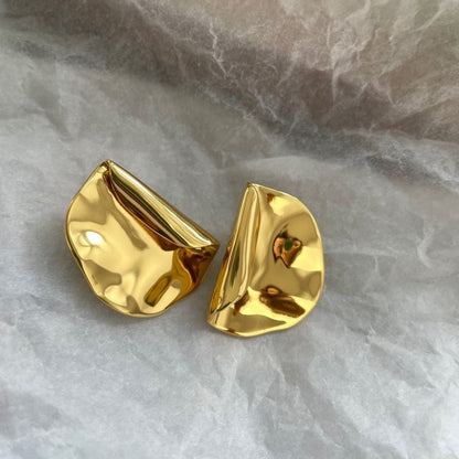 Brass Pleated Earrings European And American Big Ear Stud Women-Jewearrings