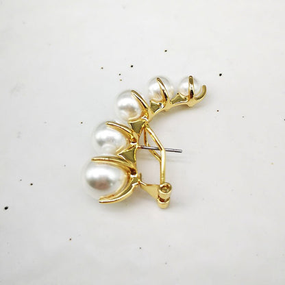 Brass Vacuum Plating 18K Gold Gradient Pearl Ear Clip Earrings Women-Jewearrings