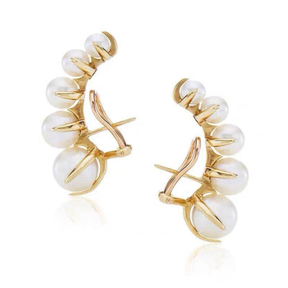 Brass Vacuum Plating 18K Gold Gradient Pearl Ear Clip Earrings Women-Jewearrings