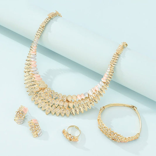 Bridal Set Gold Plated Necklace Earrings Ring-Jewearrings