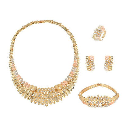 Bridal Set Gold Plated Necklace Earrings Ring-Jewearrings