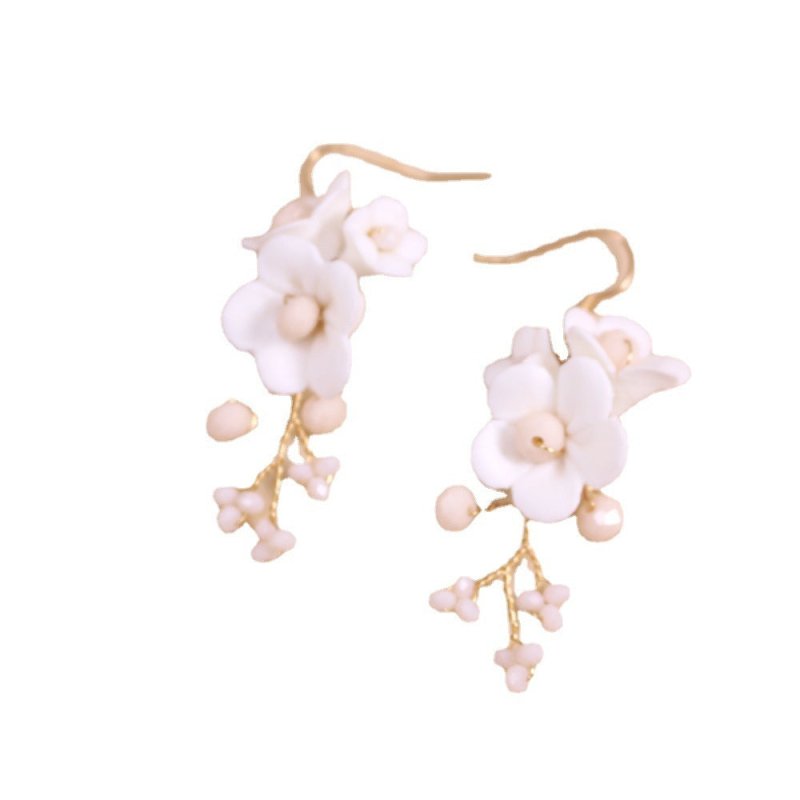 Bride Gold And Silver Flower Ceramic Earrings-Jewearrings