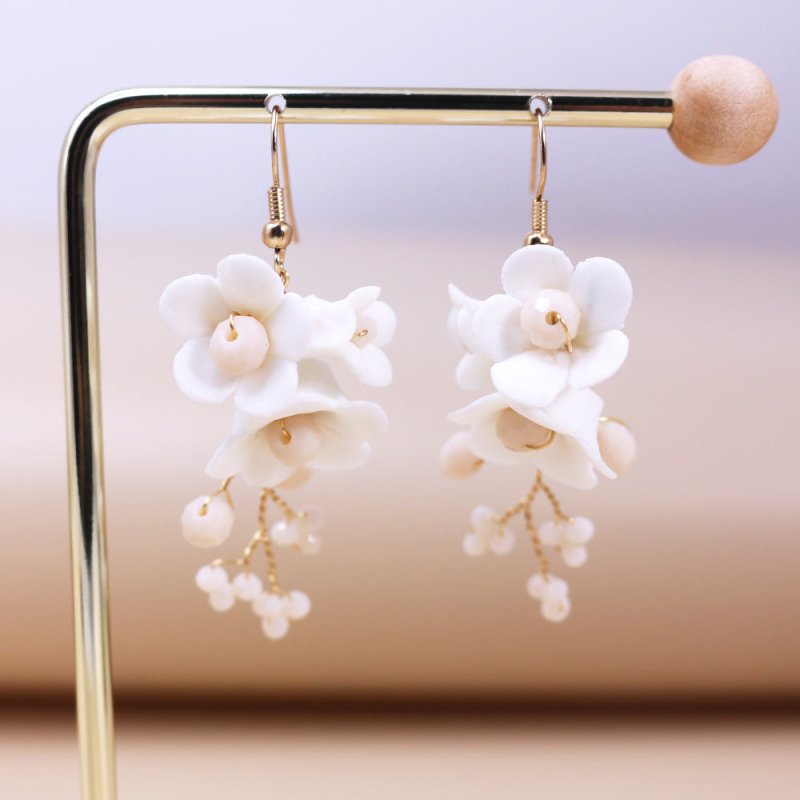 Bride Gold And Silver Flower Ceramic Earrings-Jewearrings