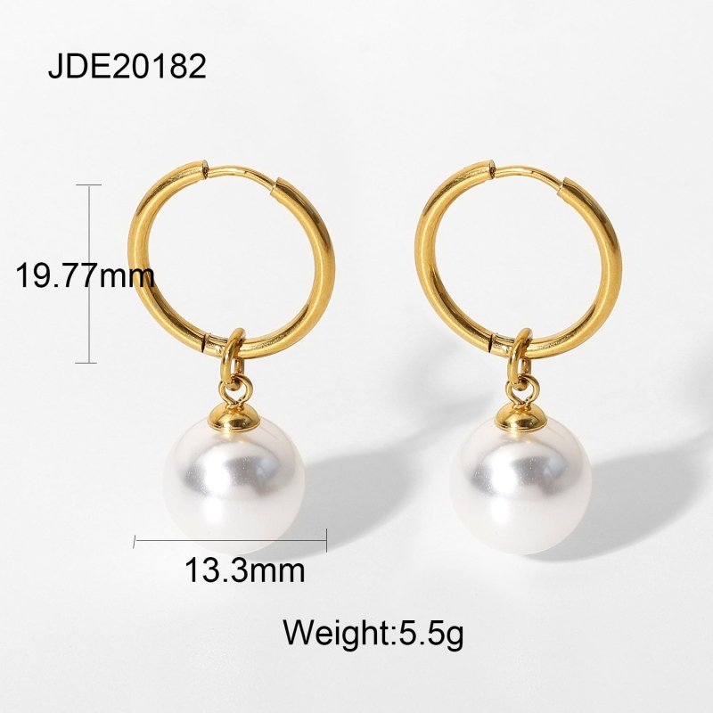 Bright Shell Pearl Hanging Earrings 18K Gold PVD Coated Stainless Steel Ring Type-Jewearrings