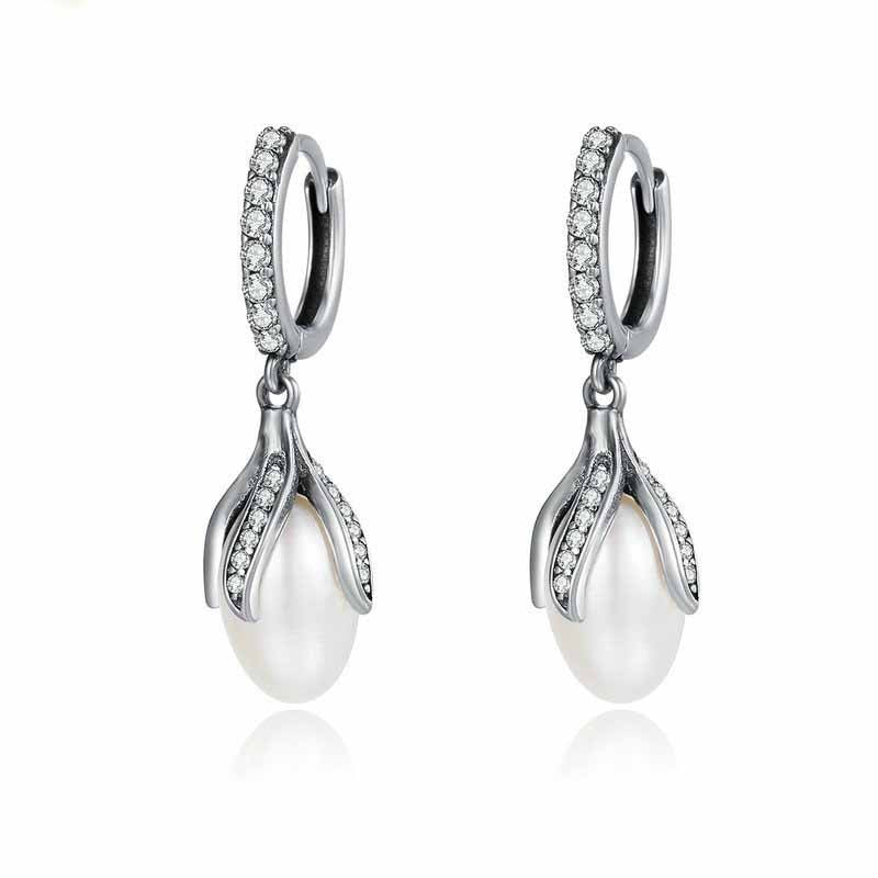 Bud Freshwater Pearl Women's Diamond Earrings-Jewearrings