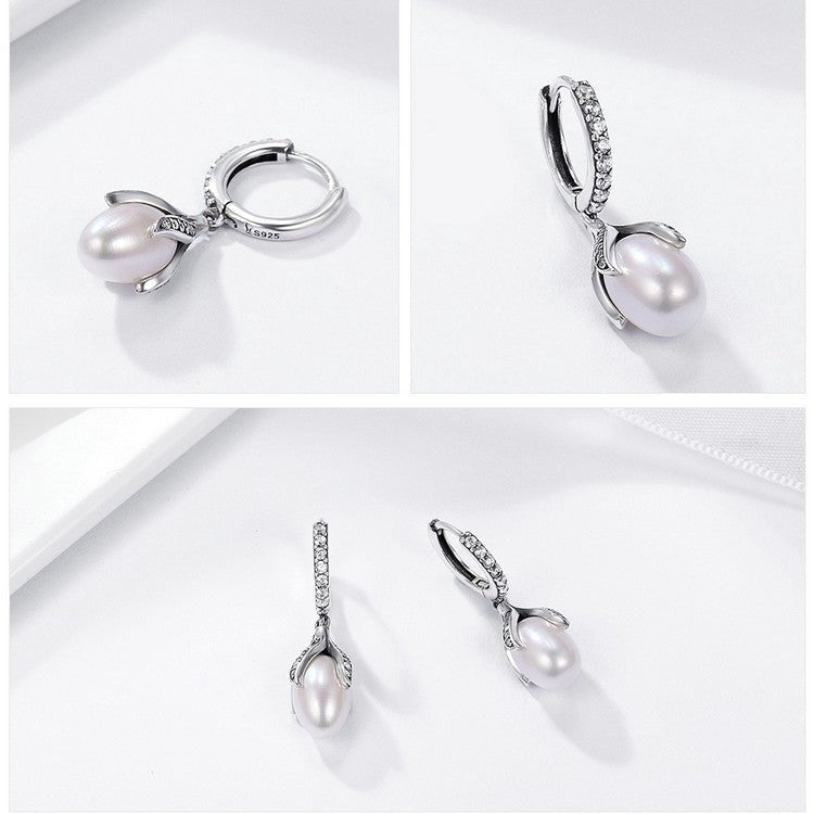 Bud Freshwater Pearl Women's Diamond Earrings-Jewearrings