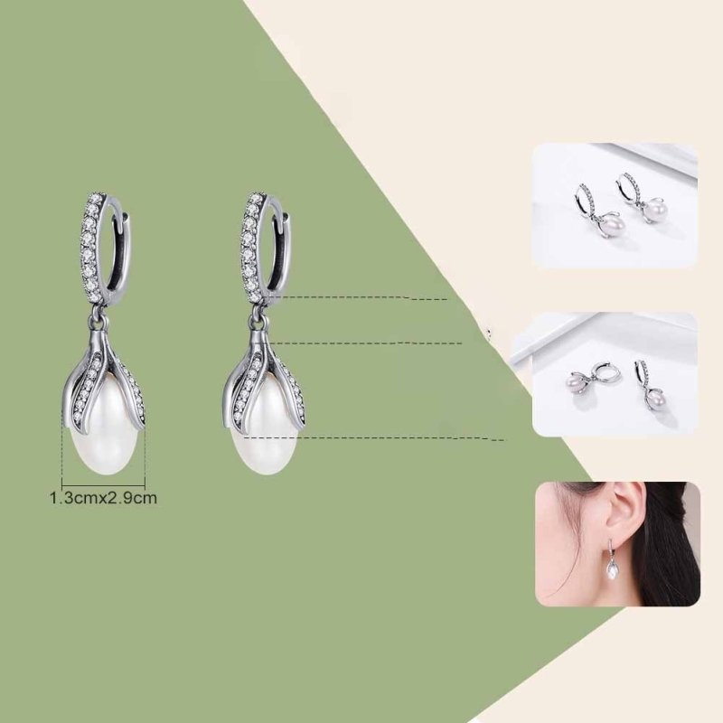 Bud Freshwater Pearl Women's Diamond Earrings-Jewearrings