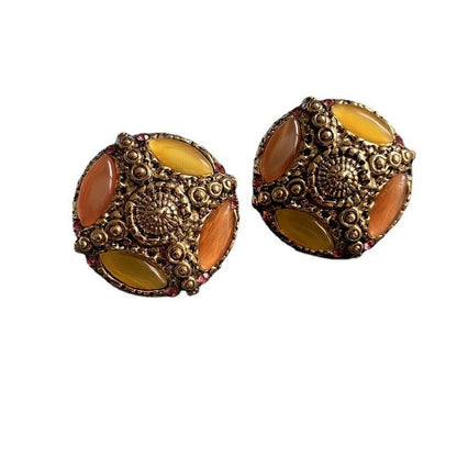 Building Semolin Gold Round Decorative Stud Earrings-Jewearrings