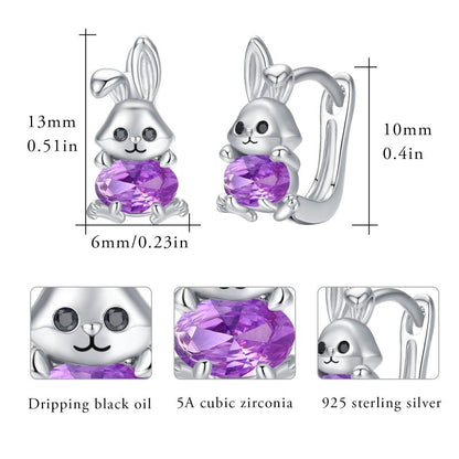 Bunny Earrings 925 Sterling Silver Rabbit Purple Zircon Huggie Hoop Earrings for Sensitive Ears-Jewearrings