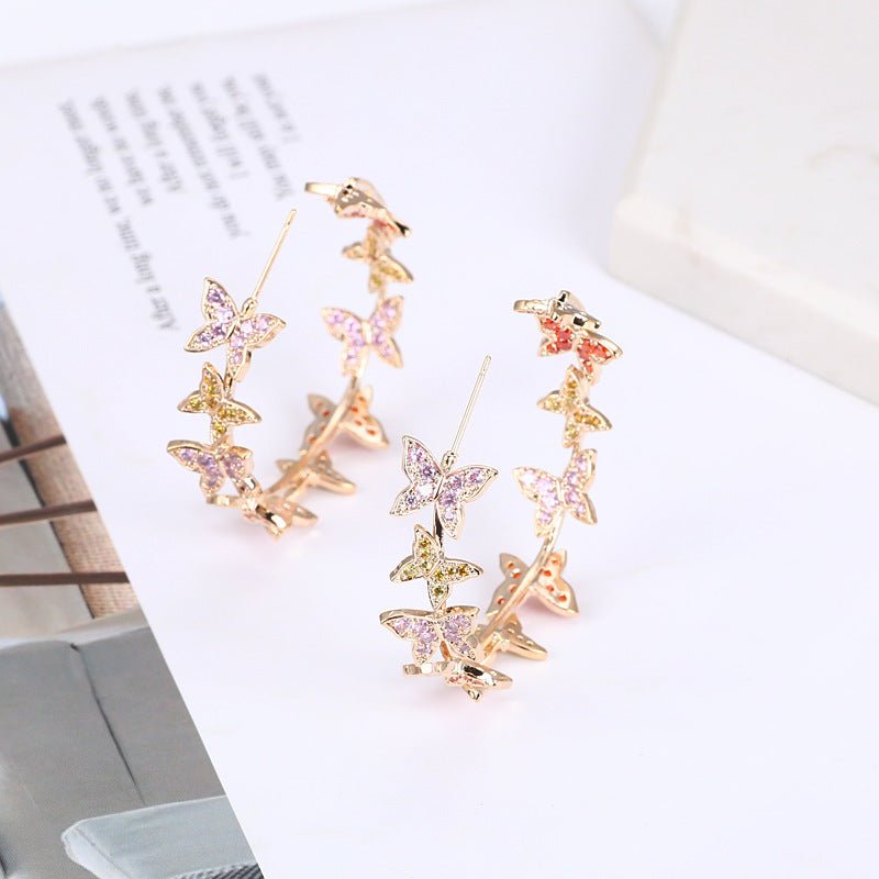 Butterfly Big Hoop Earring Full Cubic Zircon Circle Earrings For Women Girls Rhinestone Round Earring Jewelry Good Gift-Jewearrings