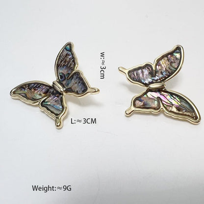 Butterfly Color Shell Stud Earrings Retro Advanced Design Sense-Jewearrings