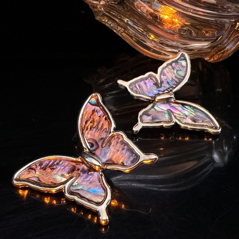 Butterfly Color Shell Stud Earrings Retro Advanced Design Sense-Jewearrings