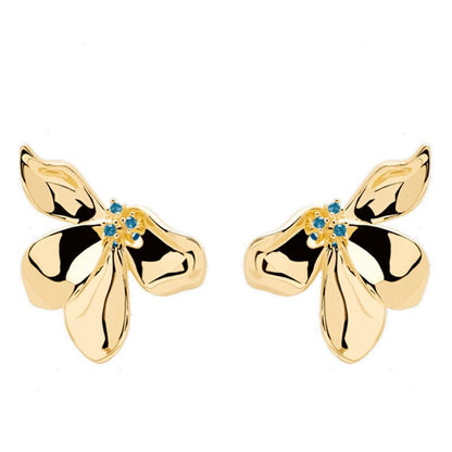 Butterfly Earrings Female Blue Zircon Stud Earrings Light Luxury Retro Decoration-Jewearrings