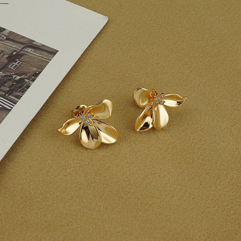 Butterfly Earrings Female Blue Zircon Stud Earrings Light Luxury Retro Decoration-Jewearrings