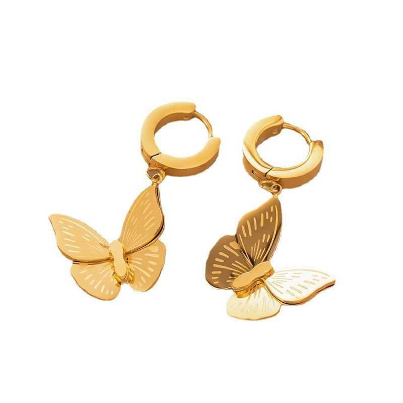 Butterfly Earrings Female Temperament Wild 18K Gold Titanium Steel-Jewearrings