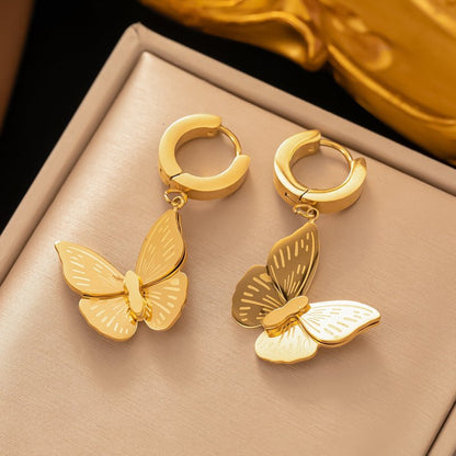 Butterfly Earrings Female Temperament Wild 18K Gold Titanium Steel-Jewearrings