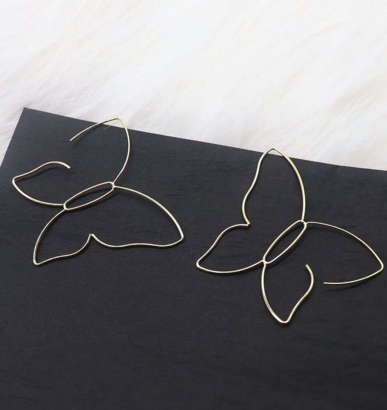 Butterfly Line Large Retro Women's Gold Earrings Jewelry-Jewearrings