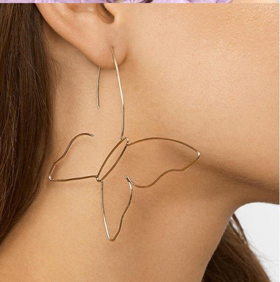 Butterfly Line Large Retro Women's Gold Earrings Jewelry-Jewearrings