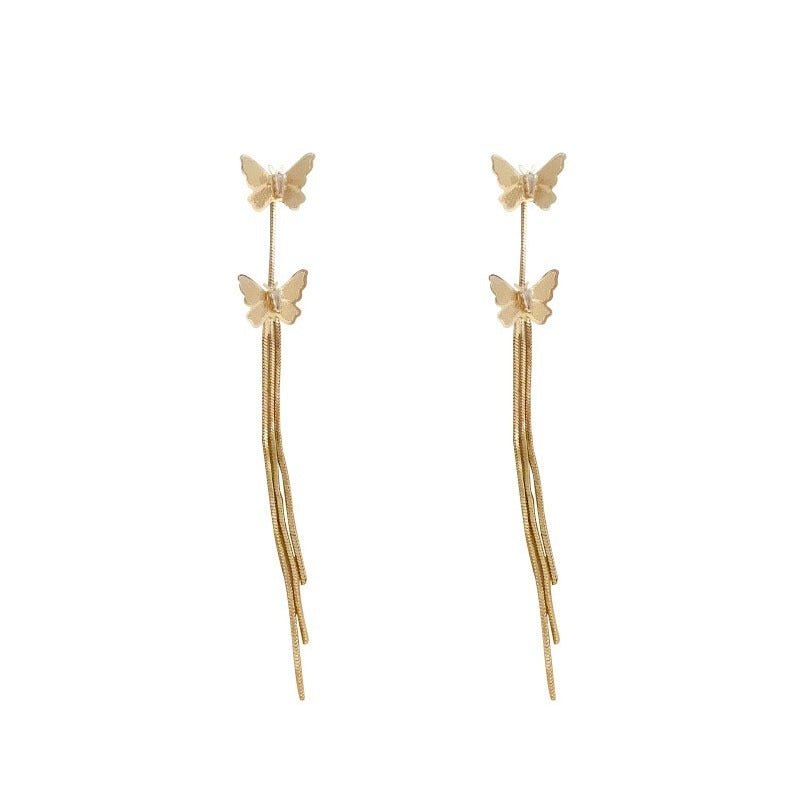 Butterfly Long Tassel Earrings Female S925 Silver Needle Korean Style-Jewearrings