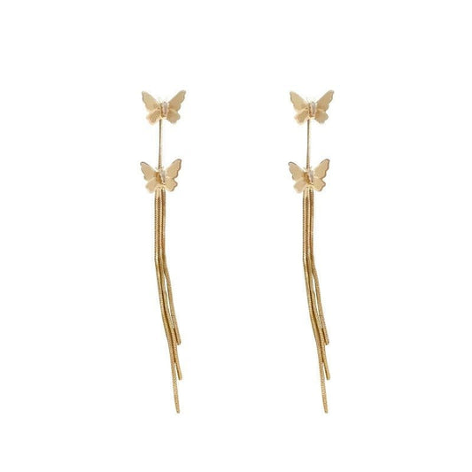 Butterfly Long Tassel Earrings Female S925 Silver Needle Korean Style-Jewearrings