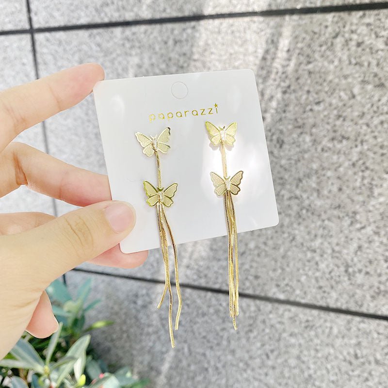 Butterfly Long Tassel Earrings Female S925 Silver Needle Korean Style-Jewearrings