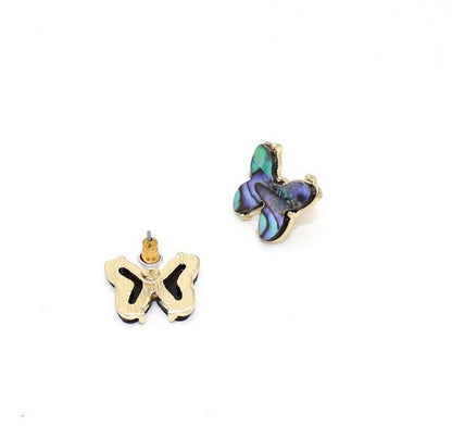 Butterfly Shaped Abalone Shell Inlaid Alloy Small Earrings-Jewearrings