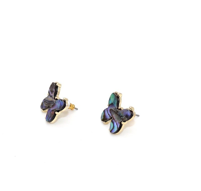 Butterfly Shaped Abalone Shell Inlaid Alloy Small Earrings-Jewearrings