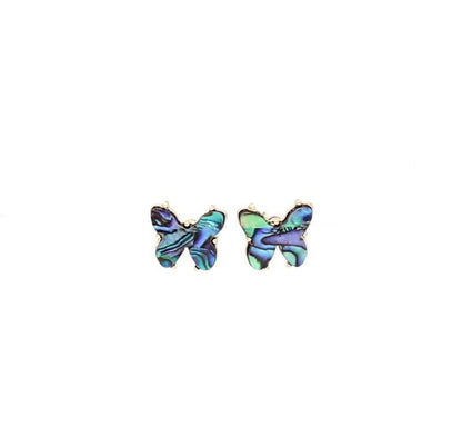 Butterfly Shaped Abalone Shell Inlaid Alloy Small Earrings-Jewearrings