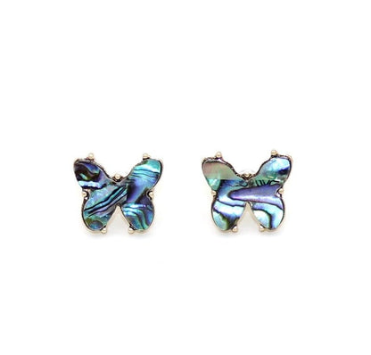 Butterfly Shaped Abalone Shell Inlaid Alloy Small Earrings-Jewearrings