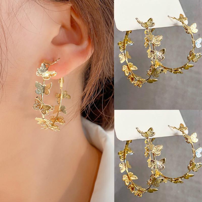 C Earrings Solid Gold Butterfly Earrings-Jewearrings