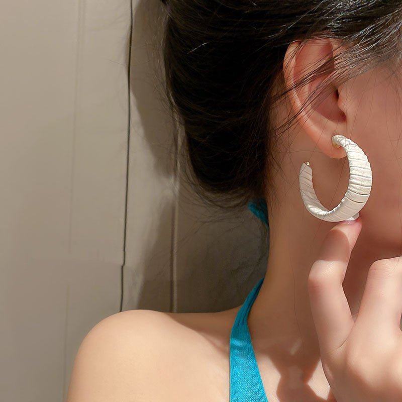 C-shaped Leather Braided Ear Hoop Earrings Simple-Jewearrings