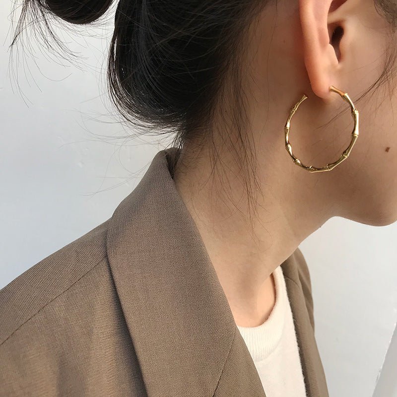 C-shaped Slub Earrings Female Metal Hoop Opening Exaggerated Cold Large Earrings-Jewearrings