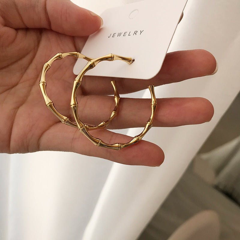 C-shaped Slub Earrings Female Metal Hoop Opening Exaggerated Cold Large Earrings-Jewearrings