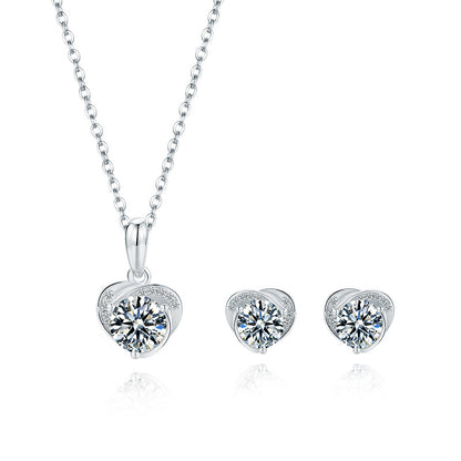 925 Necklace Stud Earrings Heart Sterling Silver Inlaid Moissanite-Jewearrings