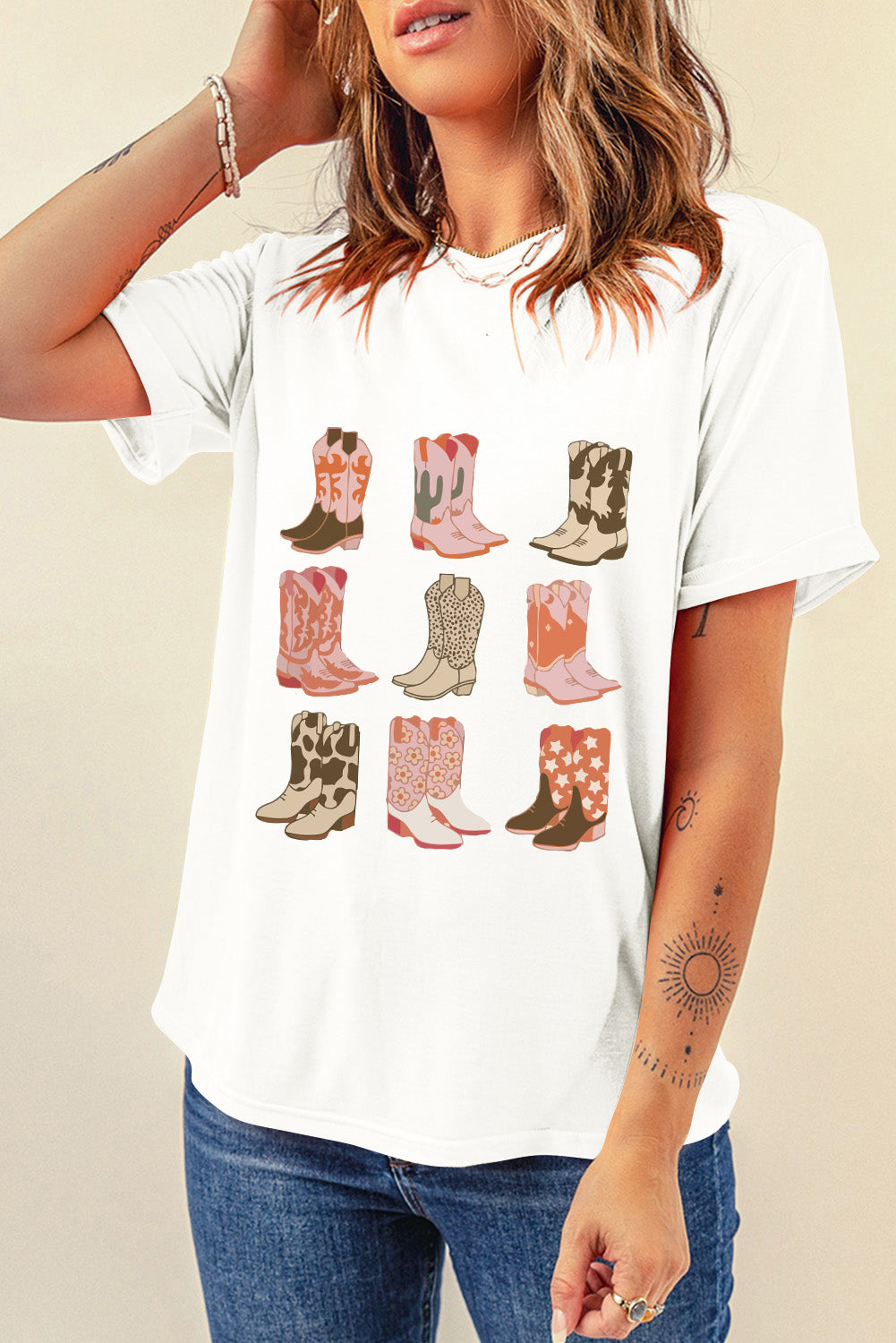 Boot Graphic Round Neck Short Sleeve T-Shirt-Jewearrings