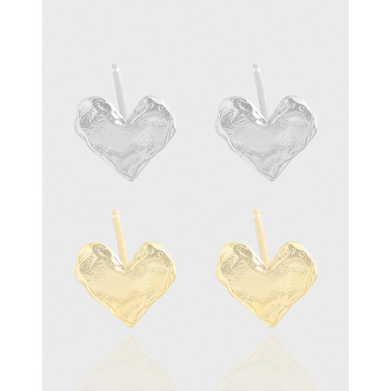 Special Interest Light Luxury Design Pleated Texture Lava Love Heart Stud Earrings-Jewearrings