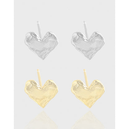 Special Interest Light Luxury Design Pleated Texture Lava Love Heart Stud Earrings-Jewearrings