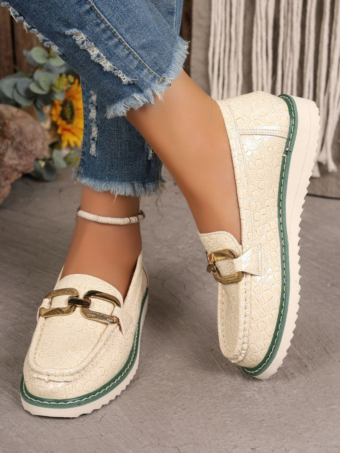 PU Leather Buckle Trim Loafers-Jewearrings