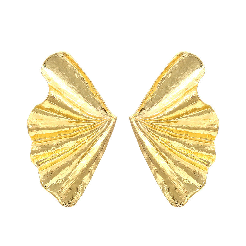 Vintage Vacation Fan Shaped Leaf Alloy Stud Earrings-Jewearrings