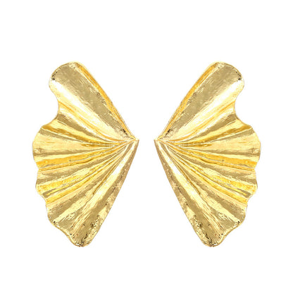 Vintage Vacation Fan Shaped Leaf Alloy Stud Earrings-Jewearrings