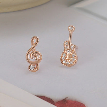 Female Cute Simple S925 Sterling Silver Guitar Note Earrings-Jewearrings