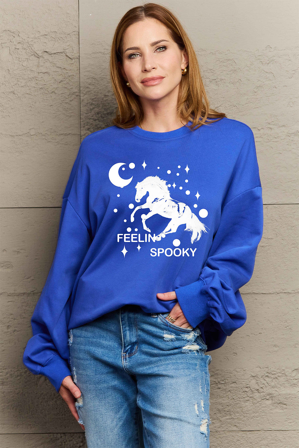 Simply Love Full Size Graphic Drop Shoulder Sweatshirt-Jewearrings