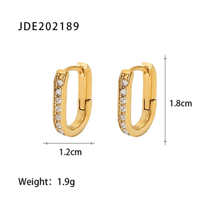 New Fashion Wild 18K Gold Plated White Square Crystal Zircon Hoop Earrings-Jewearrings