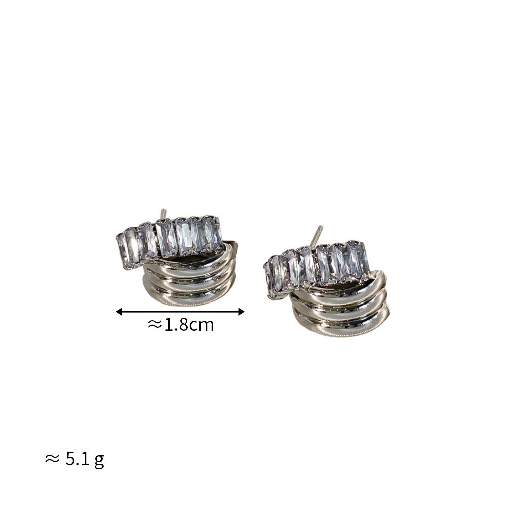 All-matching Cool Fashion Refined Zircon Metal Staggered Stud Earrings-Jewearrings