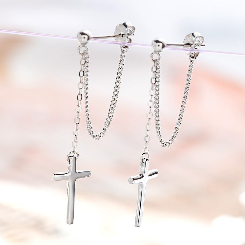 S925 Sterling Silver Cross Chain Earrings-Jewearrings