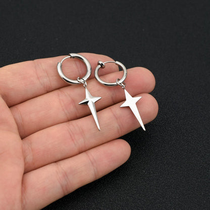 Stainless Steel Three-dimensional Cross Star Earrings Simple Lady-Jewearrings