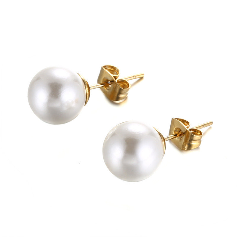 Stainless Steel Round Pearl Stud Earrings-Jewearrings