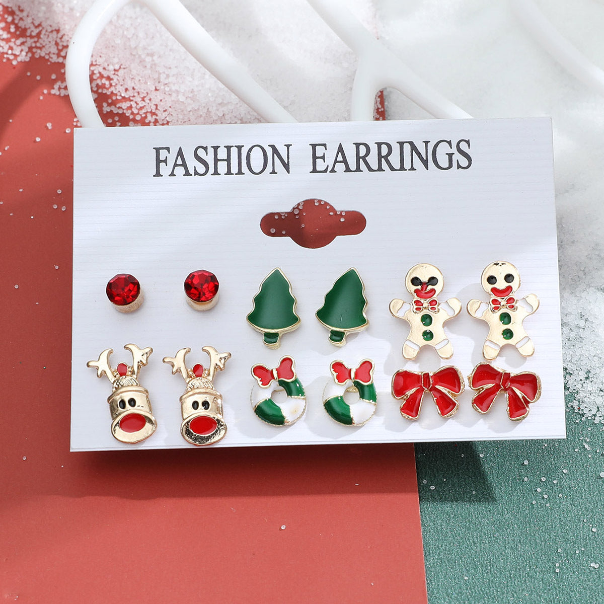 Christmas Snowman Cane Stud Earrings Combination Set-Jewearrings