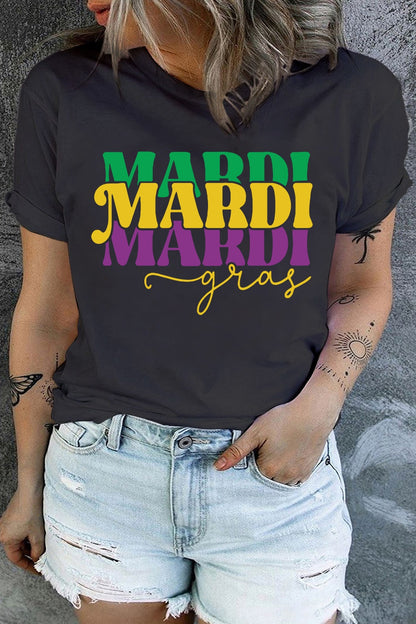 Plus Size MARDI GRAS Round Neck T-Shirt-Jewearrings